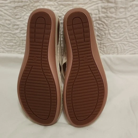 New!Light beige flower wedge flip flop arch support thong sandal off white ivory - Picture 8 of 11